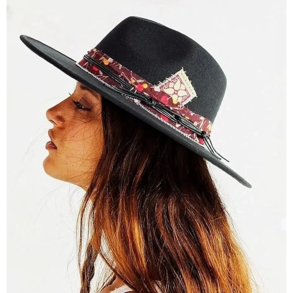 Oiernfe Vintage Style Wide Brim Fedora Unisex L/XL Handmade Felt Western Hat